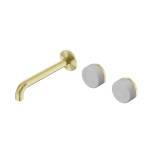 Nero Serenity Wall Basin Set 185mm Offset Spout With Carrara Handle Brushed Gold - 24D059BG