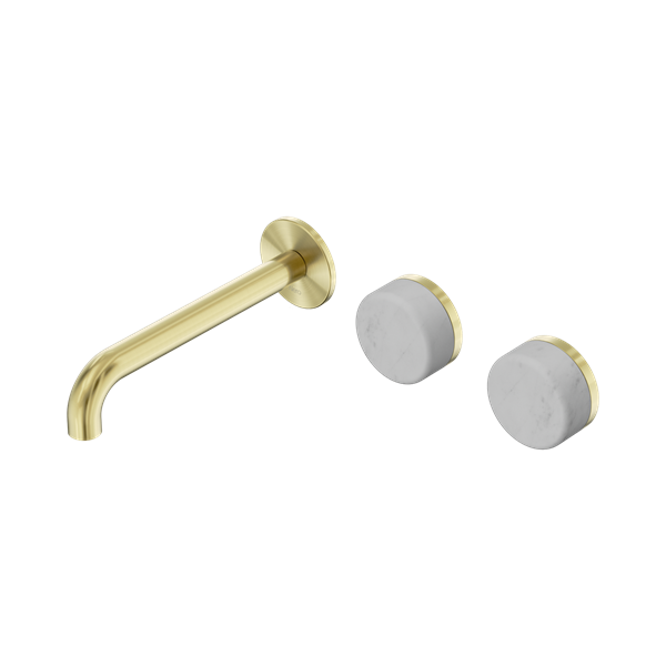 Nero Serenity Wall Basin Set 185mm Offset Spout With Carrara Handle Brushed Gold - 24D059BG
