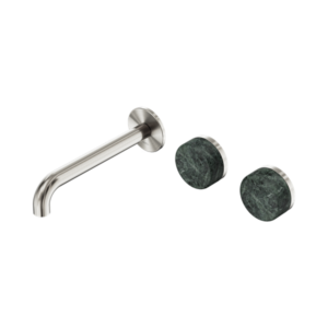 Nero Serenity Wall Basin Set 185mm Offset Spout With Verde Alpi Handle Brushed Nickel - 24D060BN