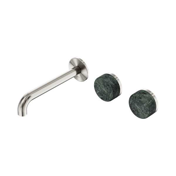 Nero Serenity Wall Basin Set 185mm Offset Spout With Verde Alpi Handle Brushed Nickel - 24D060BN