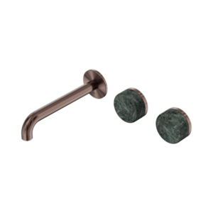 Nero Serenity Wall Basin Set 185mm Offset Spout With Verde Alpi Handle Brushed Bronze - 24D060BZ