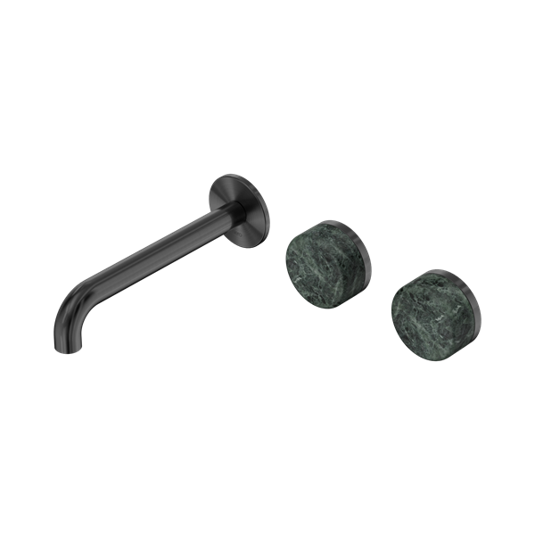 Nero Serenity Wall Basin Set 185mm Offset Spout With Verde Alpi Handle Gun Metal - 24D060GM