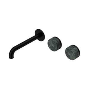 Nero Serenity Wall Basin Set 185mm Offset Spout With Verde Alpi Handle Matte Black - 24D060MB