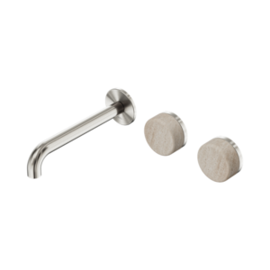 Nero Serenity Wall Basin Set 185mm Offset Spout With Rome Travertine Handle Brushed Nickel - 24D061BN