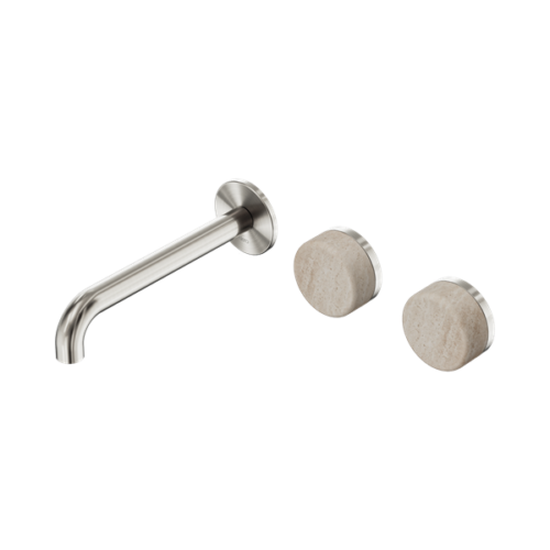 Nero Serenity Wall Basin Set 185mm Offset Spout With Rome Travertine Handle Brushed Nickel - 24D061BN