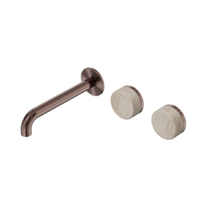 Nero Serenity Wall Basin Set 185mm Offset Spout With Rome Travertine Handle Brushed Bronze - 24D061BZ