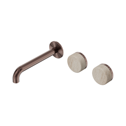 Nero Serenity Wall Basin Set 185mm Offset Spout With Rome Travertine Handle Brushed Bronze - 24D061BZ