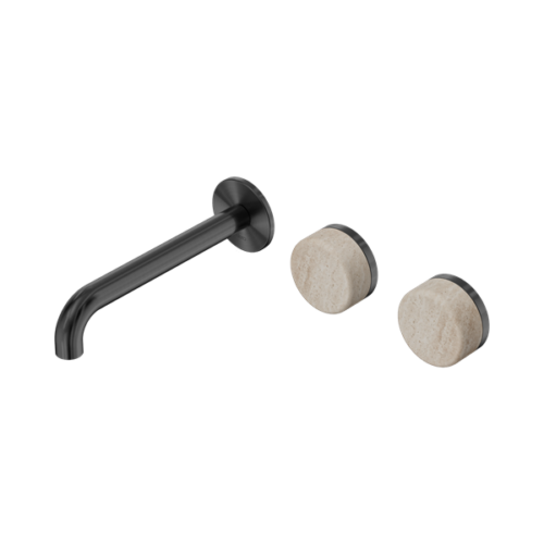 Nero Serenity Wall Basin Set 185mm Offset Spout With Rome Travertine Handle Gun Metal - 24D061GM