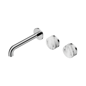 Nero Serenity Wall Basin Set 185mm Offset Spout With Arabescato Corchia Handle Chrome - 24D062CH