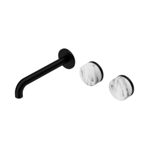 Nero Serenity Wall Basin Set 185mm Offset Spout With Arabescato Corchia Handle Matte Black - 24D062MB