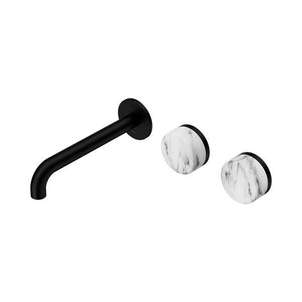 Nero Serenity Wall Basin Set 185mm Offset Spout With Arabescato Corchia Handle Matte Black - 24D062MB