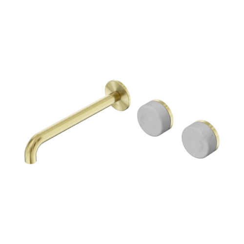 Nero Serenity Wall Basin Set 220mm Offset Spout With Carrara Handle Brushed Gold - 24D065BG