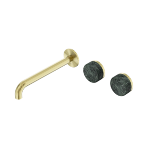 Nero Serenity Wall Basin Set 220mm Offset Spout With Verde Alpi Handle Brushed Gold - 24D066BG
