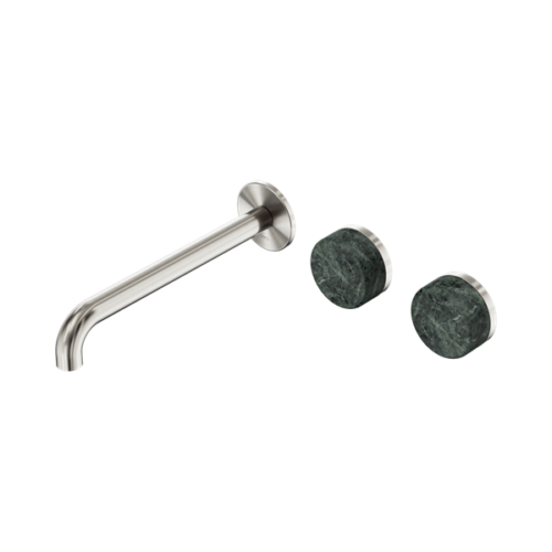 Nero Serenity Wall Basin Set 220mm Offset Spout With Verde Alpi Handle Brushed Nickel - 24D066BN