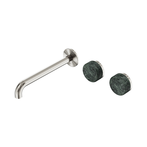 Nero Serenity Wall Basin Set 220mm Offset Spout With Verde Alpi Handle Brushed Nickel - 24D066BN