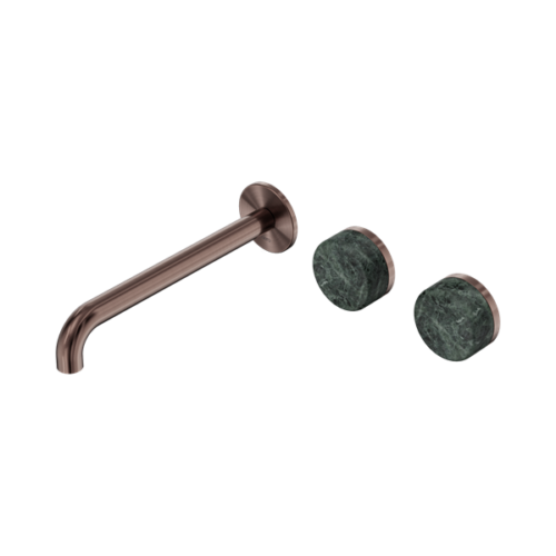 Nero Serenity Wall Basin Set 220mm Offset Spout With Verde Alpi Handle Brushed Bronze - 24D066BZ