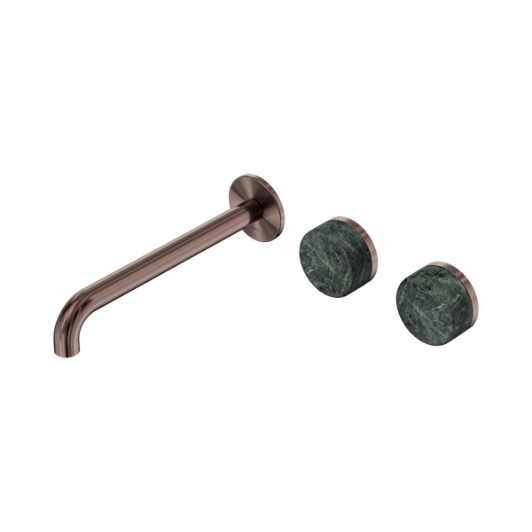 Nero Serenity Wall Basin Set 220mm Offset Spout With Verde Alpi Handle Brushed Bronze - 24D066BZ