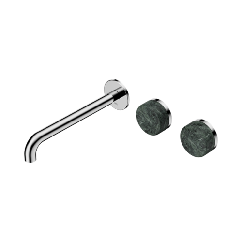 Nero Serenity Wall Basin Set 220mm Offset Spout With Verde Alpi Handle Chrome - 24D066CH