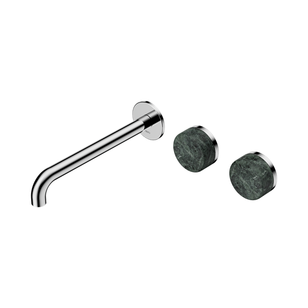 Nero Serenity Wall Basin Set 220mm Offset Spout With Verde Alpi Handle Chrome - 24D066CH