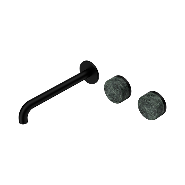 Nero Serenity Wall Basin Set 220mm Offset Spout With Verde Alpi Handle Matte Black - 24D066MB