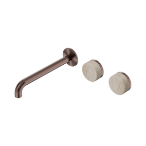Nero Serenity Wall Basin Set 220mm Offset Spout With Rome Travertine Handle Brushed Bronze - 24D067BZ