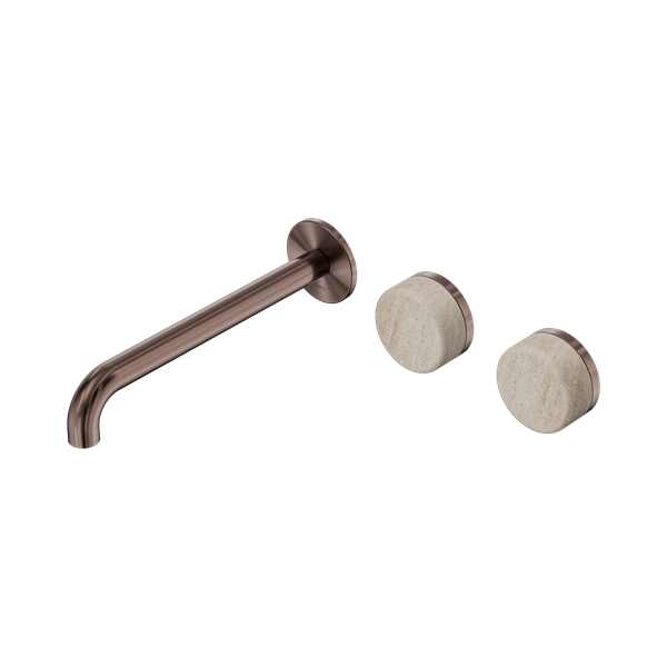 Nero Serenity Wall Basin Set 220mm Offset Spout With Rome Travertine Handle Brushed Bronze - 24D067BZ
