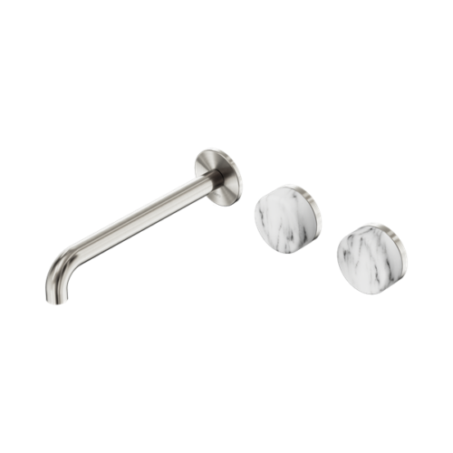 Nero Serenity Wall Basin Set 220mm Offset Spout With Arabescato Corchia Handle Brushed Nickel - 24D068BN
