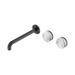 Nero Serenity Wall Basin Set 220mm Offset Spout With Arabescato Corchia Handle Gun Metal - 24D068GM