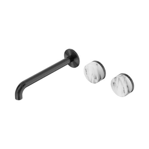 Nero Serenity Wall Basin Set 220mm Offset Spout With Arabescato Corchia Handle Gun Metal - 24D068GM