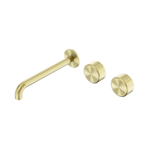 Nero Serenity Wall Basin Set 220mm Offset Spout With Metal Handle Brushed Gold - 24D070BG