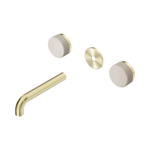 Nero Serenity Wall Basin Set 160mm Spout With Rome Travertine Handle Trim Kit Only Brushed Gold - 24D076BG