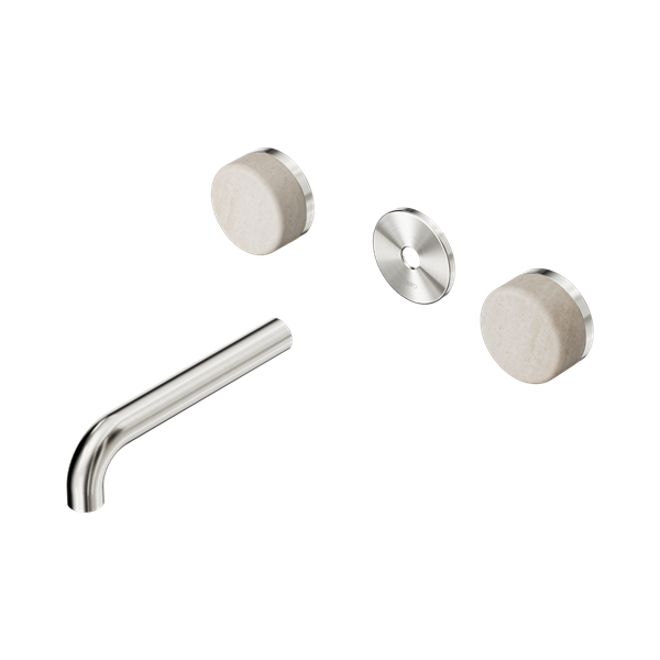 Nero Serenity Wall Basin Set 160mm Spout With Rome Travertine Handle Trim Kit Only Brushed Nickel - 24D076BN