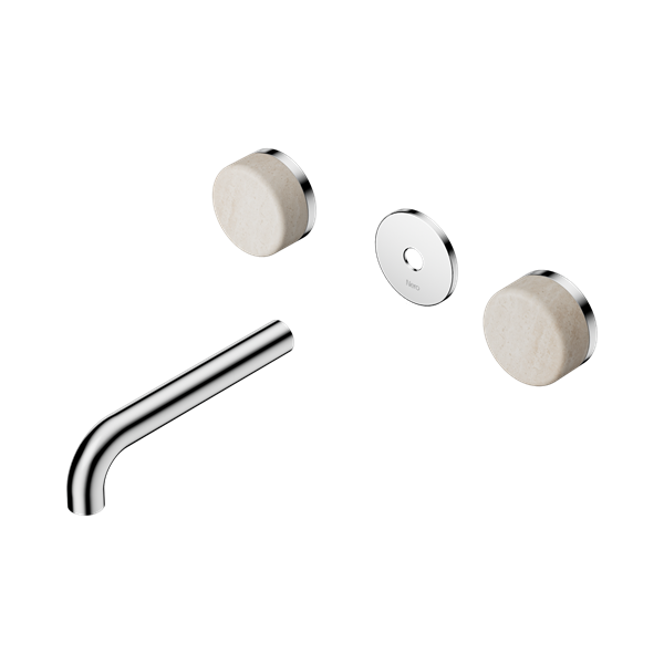 Nero Serenity Wall Basin Set 160mm Spout With Rome Travertine Handle Trim Kit Only Chrome - 24D076CH