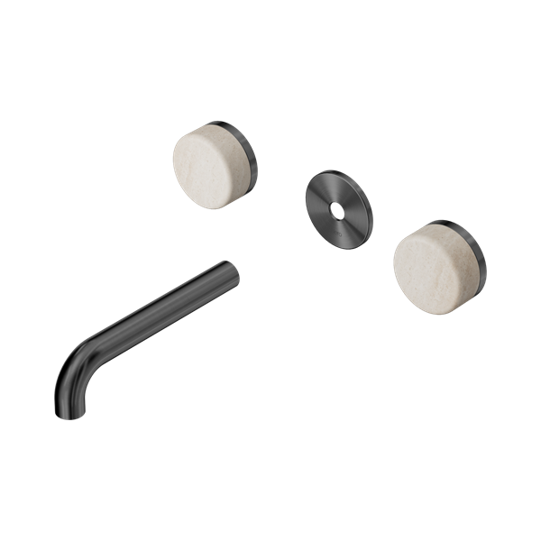 Nero Serenity Wall Basin Set 160mm Spout With Rome Travertine Handle Trim Kit Only Gun Metal - 24D076GM
