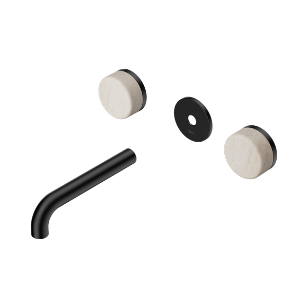 Nero Serenity Wall Basin Set 160mm Spout With Rome Travertine Handle Trim Kit Only Matte Black - 24D076MB