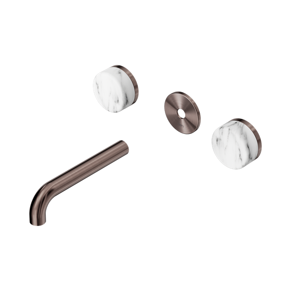 Nero Serenity Wall Basin Set 160mm Spout With Arabescato Corchia Handle Trim Kit Only Brushed Bronze - 24D077BZ