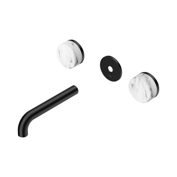 Nero Serenity Wall Basin Set 160mm Spout With Arabescato Corchia Handle Trim Kit Only Matte Black - 24D077MB