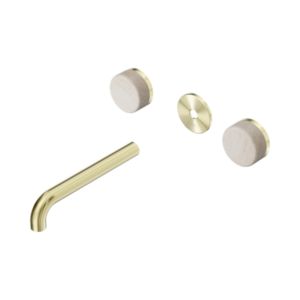 Nero Serenity Wall Basin Set 185mm Spout With Rome Travertine Handle Trim Kit Only Brushed Gold - 24D082BG