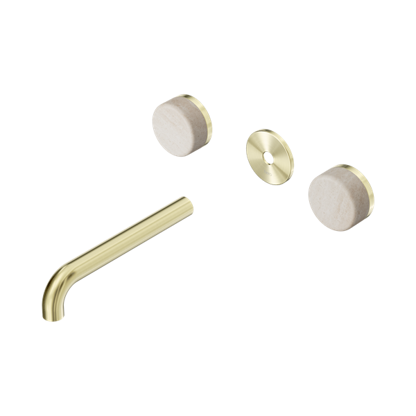 Nero Serenity Wall Basin Set 185mm Spout With Rome Travertine Handle Trim Kit Only Brushed Gold - 24D082BG