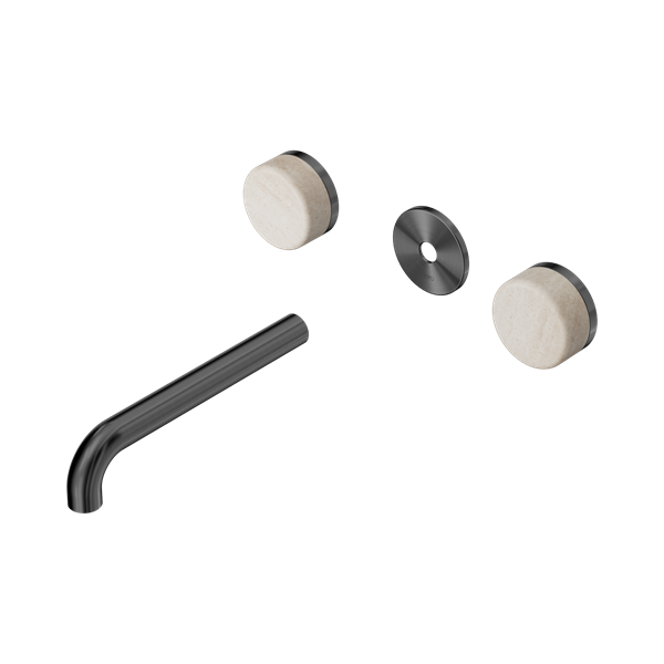 Nero Serenity Wall Basin Set 185mm Spout With Rome Travertine Handle Trim Kit Only Gun Metal - 24D082GM