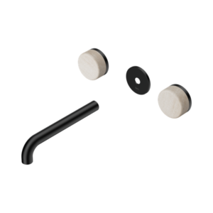 Nero Serenity Wall Basin Set 185mm Spout With Rome Travertine Handle Trim Kit Only Matte Black - 24D082MB
