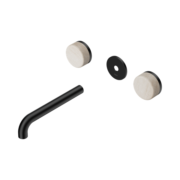 Nero Serenity Wall Basin Set 185mm Spout With Rome Travertine Handle Trim Kit Only Matte Black - 24D082MB