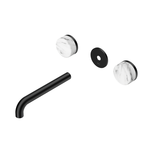 Nero Serenity Wall Basin Set 185mm Spout With Arabescato Corchia Handle Trim Kit Only Matte Black - 24D083MB