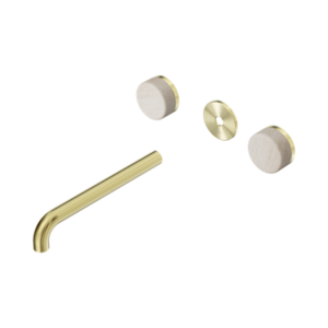 Nero Serenity Wall Basin Set 220mm Spout With Rome Travertine Handle Trim Kit Only Brushed Gold - 24D088BG
