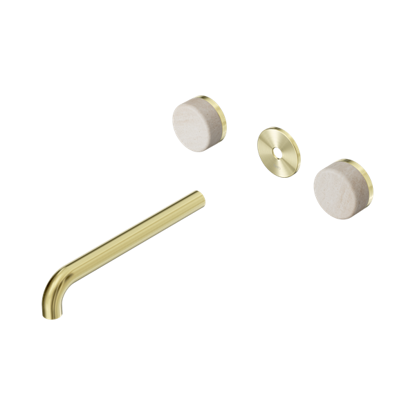 Nero Serenity Wall Basin Set 220mm Spout With Rome Travertine Handle Trim Kit Only Brushed Gold - 24D088BG