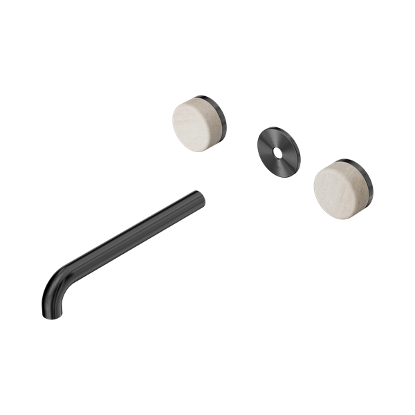 Nero Serenity Wall Basin Set 220mm Spout With Rome Travertine Handle Trim Kit Only Gun Metal - 24D088GM