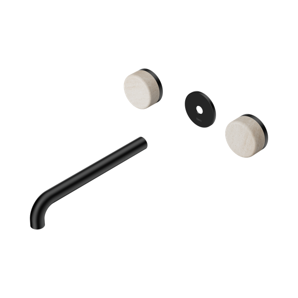 Nero Serenity Wall Basin Set 220mm Spout With Rome Travertine Handle Trim Kit Only Matte Black - 24D088MB
