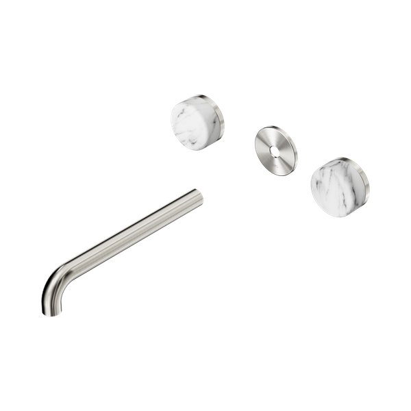 Nero Serenity Wall Basin Set 220mm Spout With Arabescato Corchia Handle Trim Kit Only Brushed Nickel - 24D089BN
