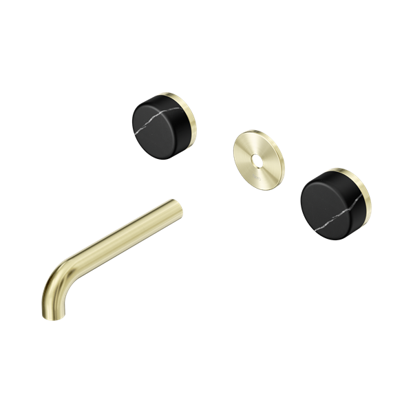 Nero Serenity Wall Basin Set 160mm Spout With Marquina Black Handle Trim Kit Only Brushed Gold - 24D110BG