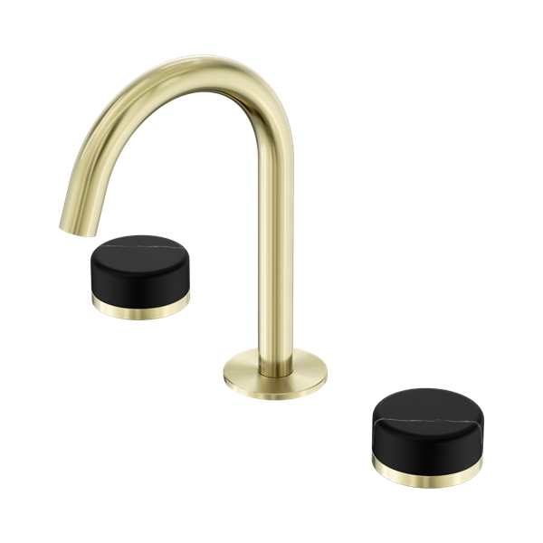 Nero Serenity Basin Set Arc Spout With Marquina Black Handle Brushed Gold - 24D117BG
